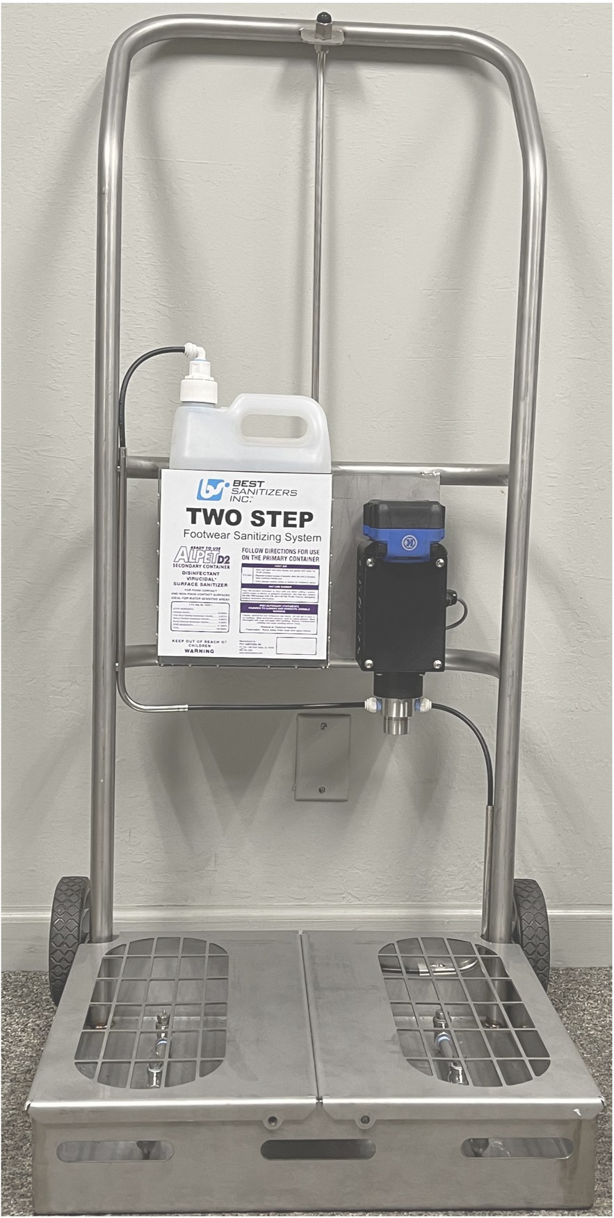 THE TWO STEP Completely self contained Portable Footwear Sanitizing System